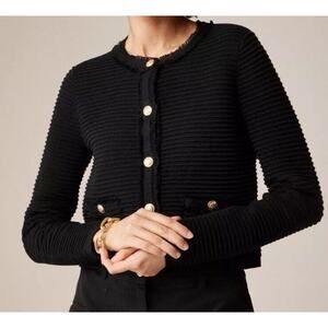 NWT J. Crew Emilie Sweater Lady Jacket Textured Cotton Blend in Black Size M